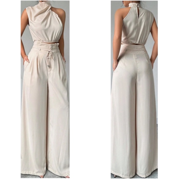 Classic Solid One Shoulder Wide leg Pants Set - Picture 6 of 8